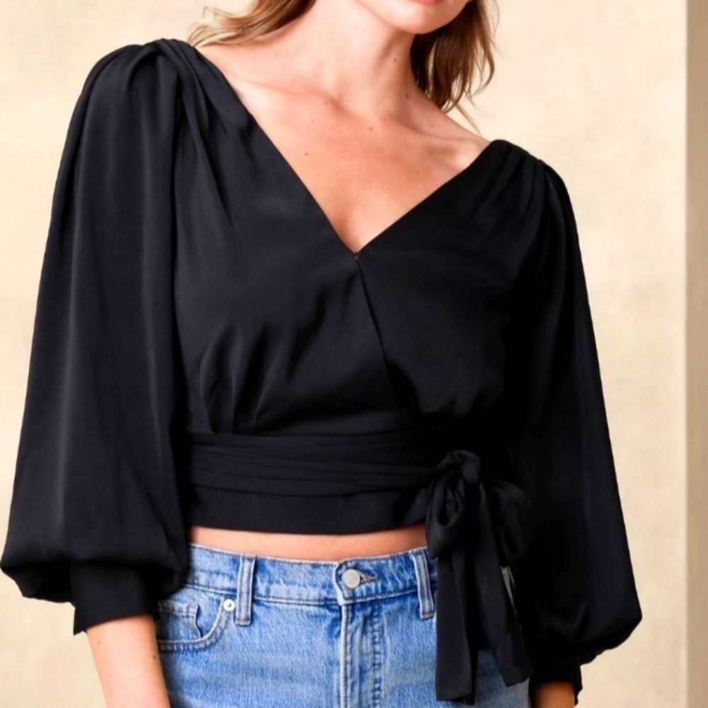 Banana Republic Factory Elegant Black Tie Blouse